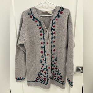 Vintage Northern Reflections Cotton Wool Embroidered Knit Cardigan Size Large